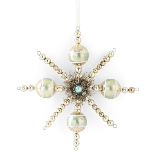 Champagne & Aquamarine Vintage Snowflake Ornament with Tinsel