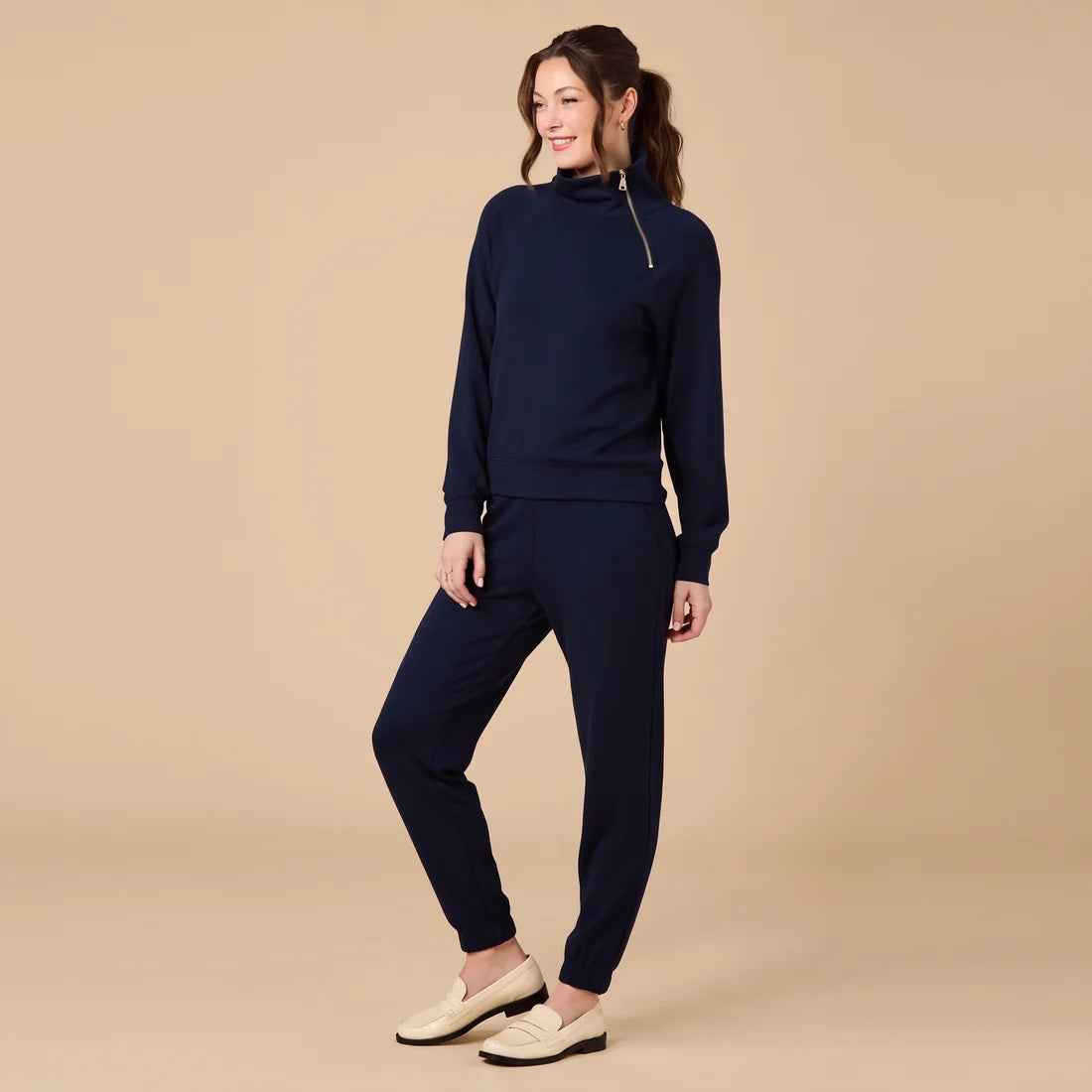 DreamTech Zip Mock Neck with Ankle Pant- Midnight