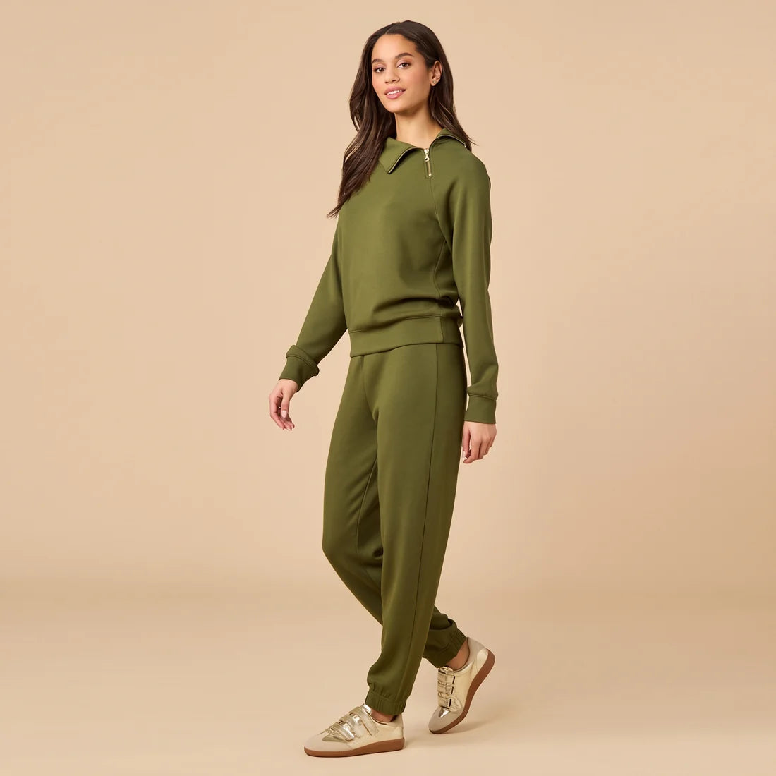 DreamTech Zip Mock Neck with Ankle Pant- Olive