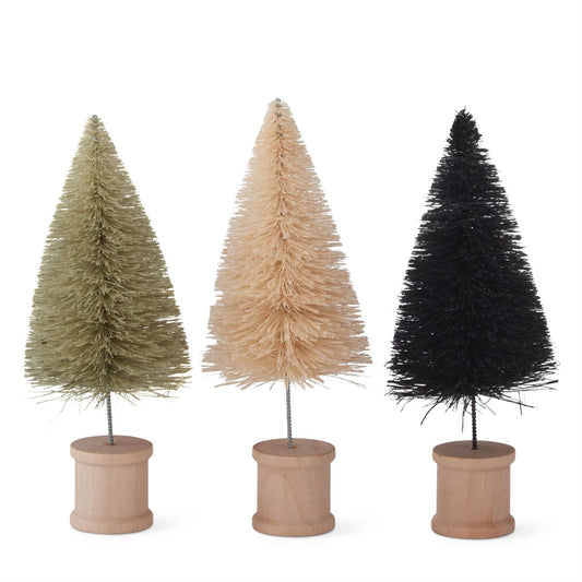 Assorted 6 Inch Green Cream and Black Sisal Bottle Brush Trees