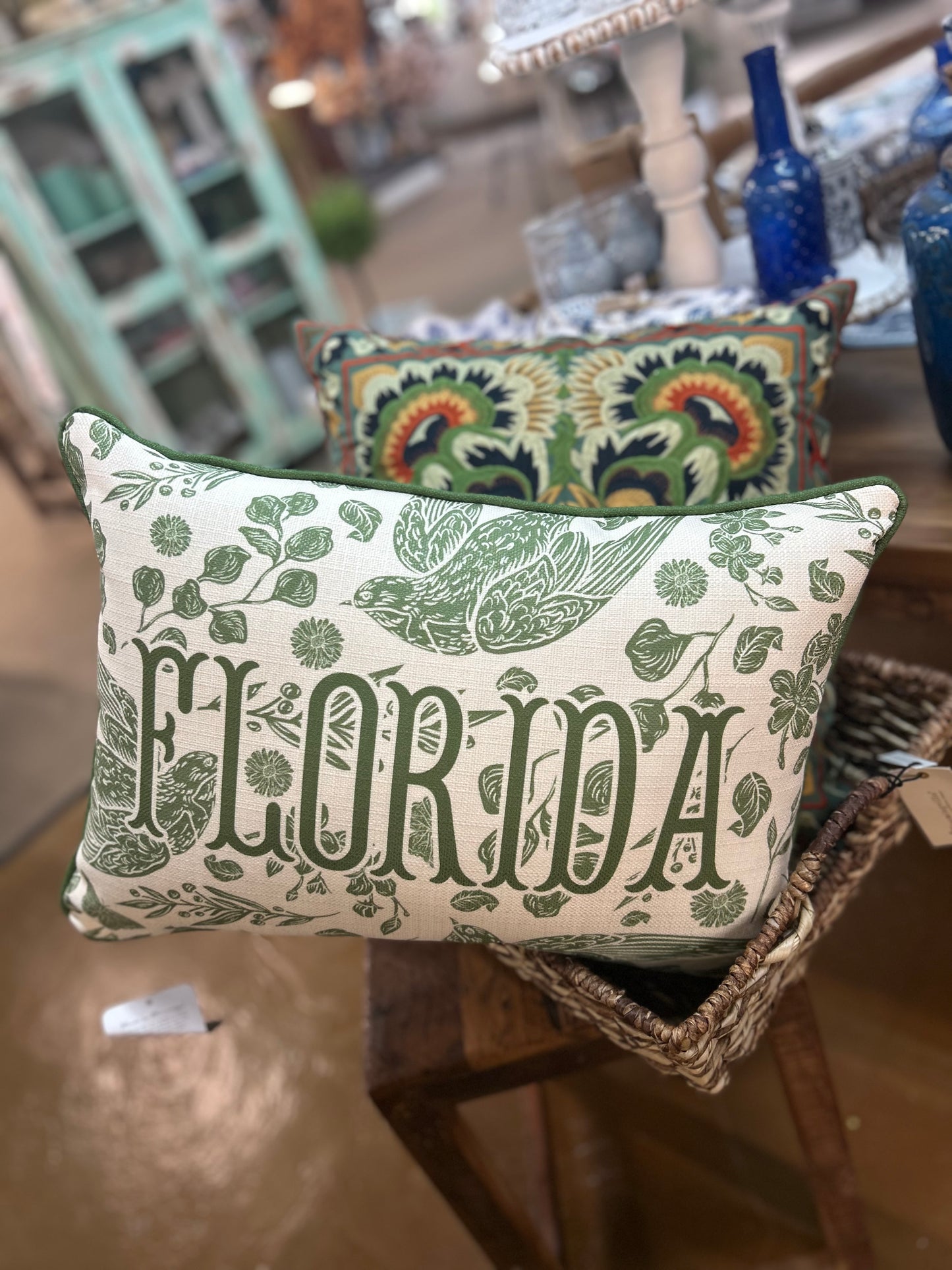 Florida Bird Toile Pillow & Piping