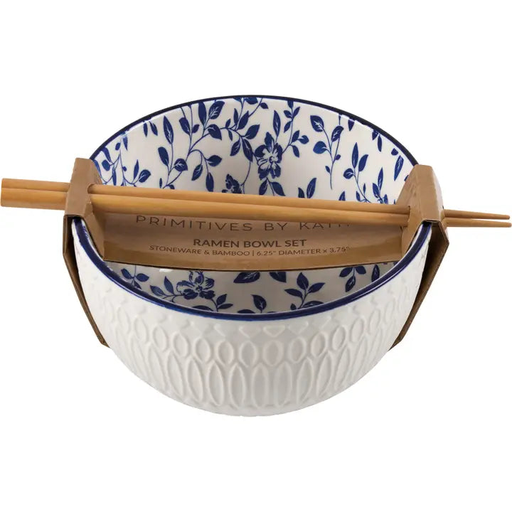 Indigo Floral Ramen Bowl Set