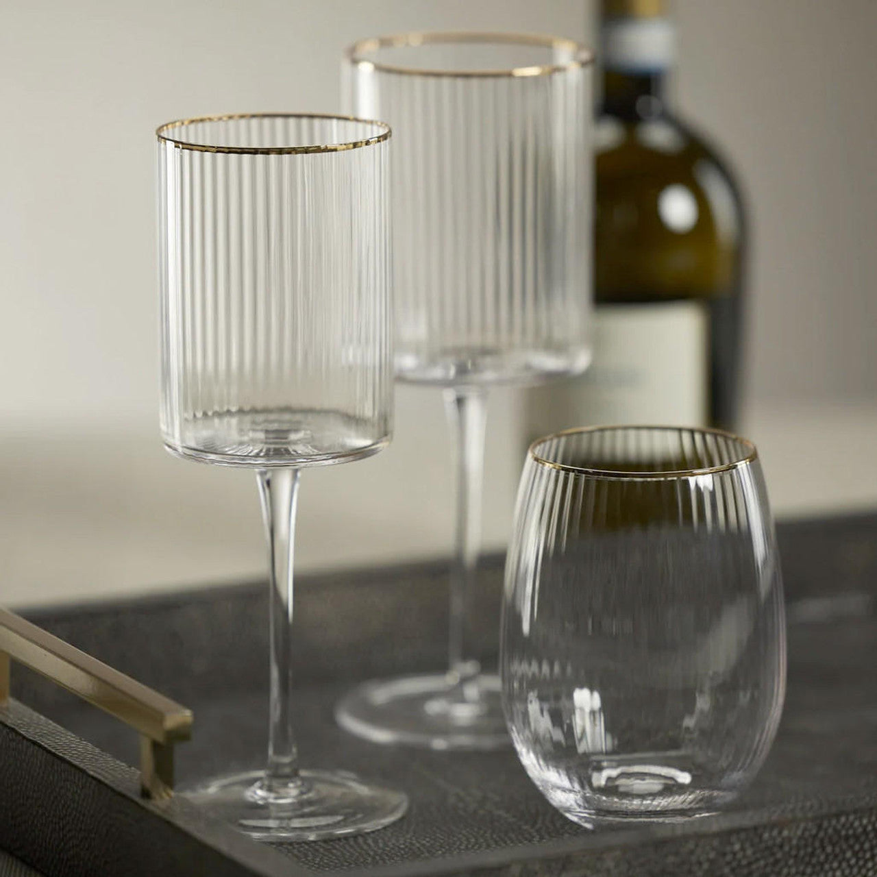 Optic Red Wine Clear Glass W/Gold Rim