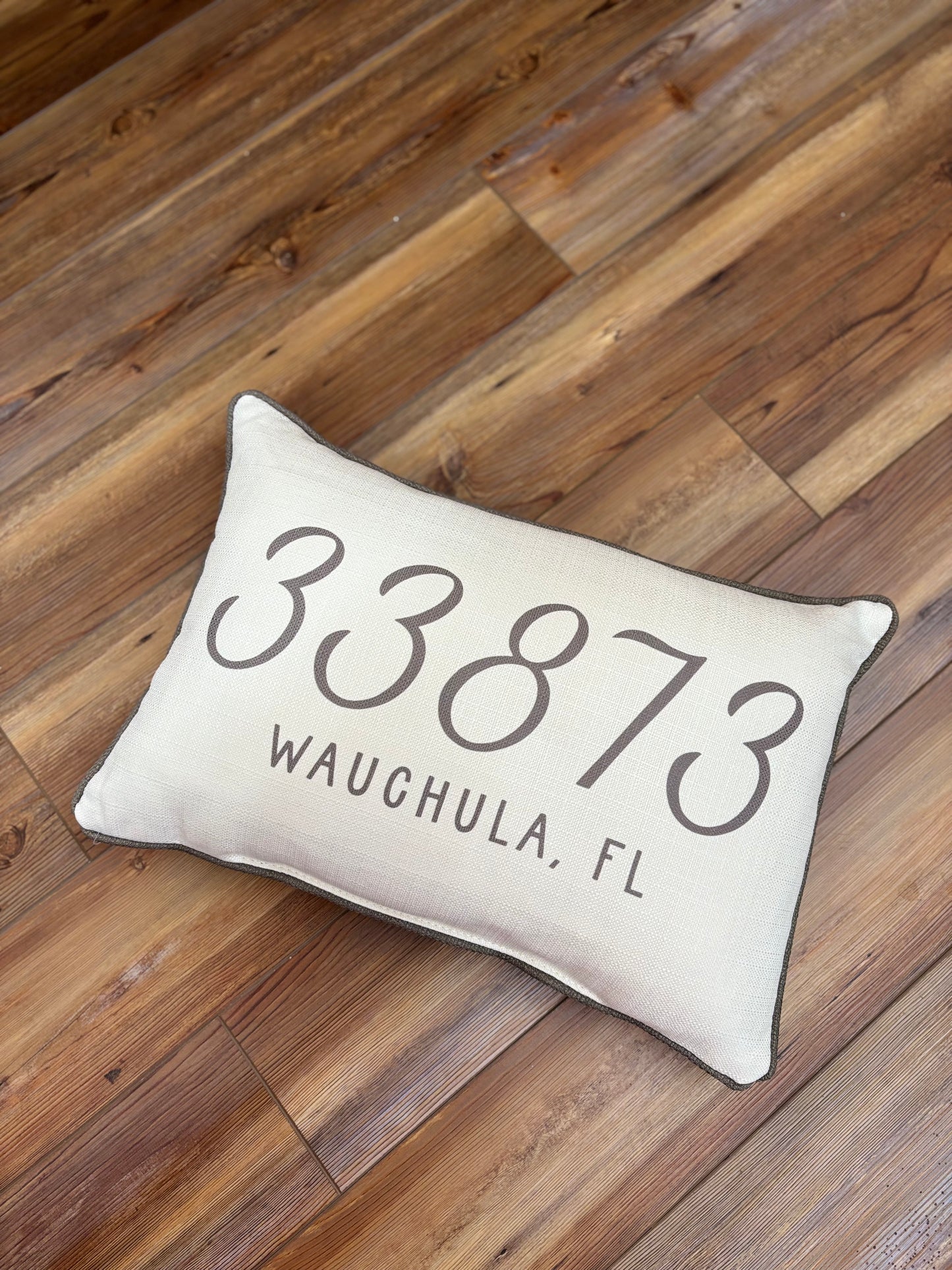 Neutral Zip Code Pillow - 33873 - Wauchula