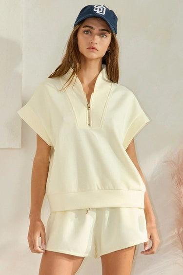 Cream Scuba Sweatshirt & Shorts Set