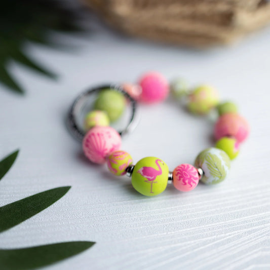 Flamingo Pink Small Bead Wrist Keychain