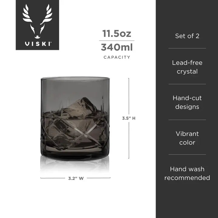 Admiral Hand-Etched Crystal Rocks Glasses - Smoke - Set of Two