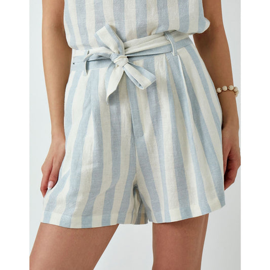Flowy Linen Blend Stripe Short, Blue