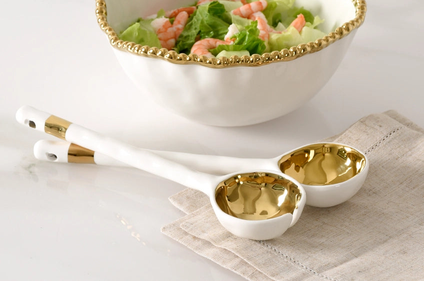 Porcelain Salad Server Set Gold