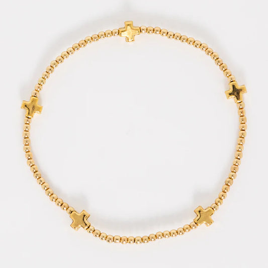 Signature Cross Small Gold Pattern 2mm Bead Bracelet- Gold