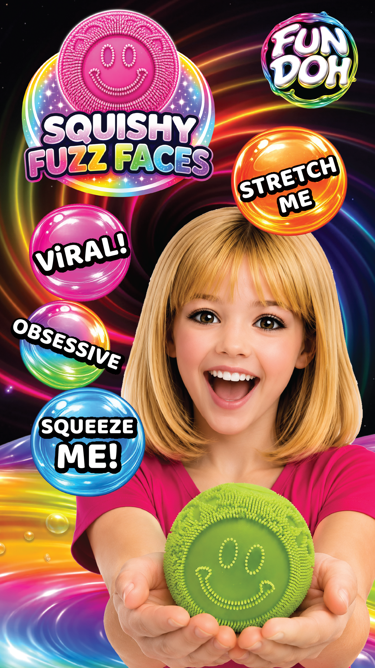 Fun Doh Fuzzy Face Squishy Sensory Toy Variety - 12/Display