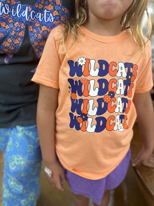 Kids Wildcats Retro Orange & Blue Stacked T-Shirt