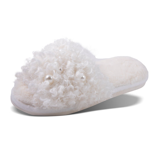 Curly Pearl Slippers White