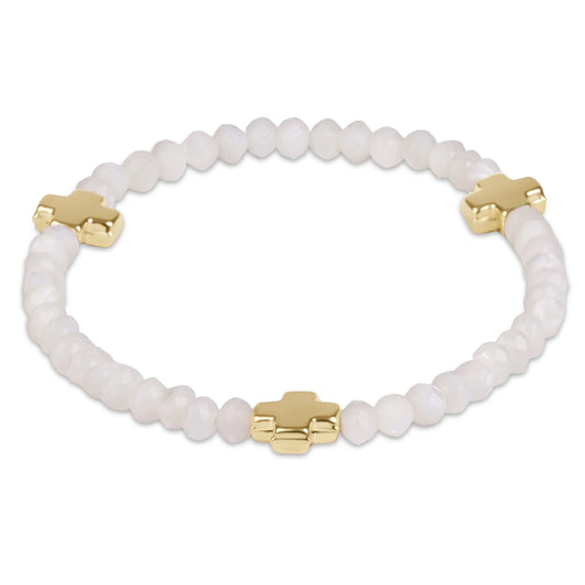 Signature Cross Gold 4mm Gemstone Bracelet- Mother of Pearl