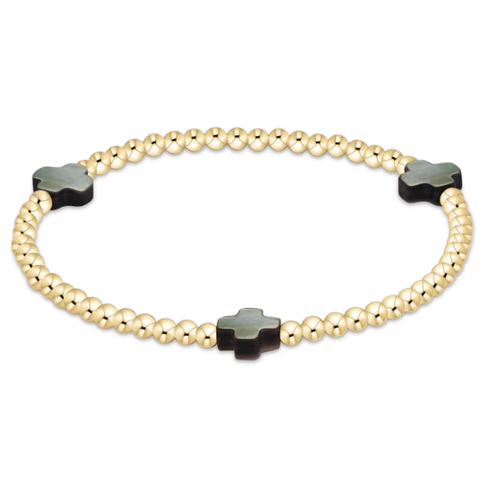 Signature Cross 3mm Gold Bracelet- Mother of Pearl- Black Tahitian