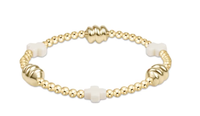 Signature Cross Admire Gold Pattern 3mm Bead Bracelet-Off-White