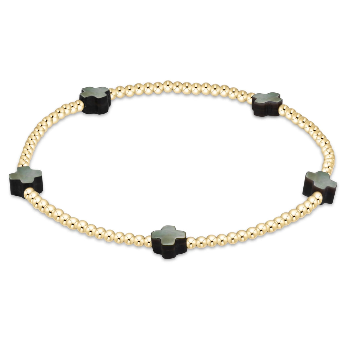 Signature Cross Small 2mm Gold Bracelet- Mother of Pearl- Black Tahitian