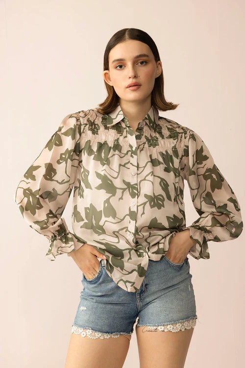 Forest Muse Printed Top in Olive Bloom