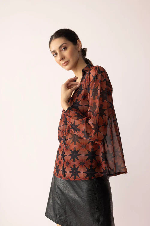Astro Prairie Printed Top in Burnt Orange