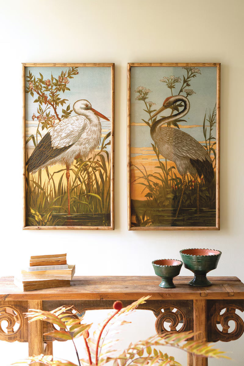 Framed Heron Prints under Glass