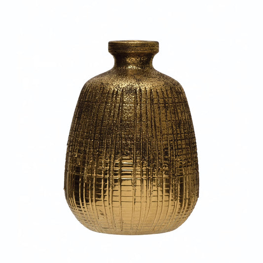Textured Terra-cotta Vase-Gold Finish