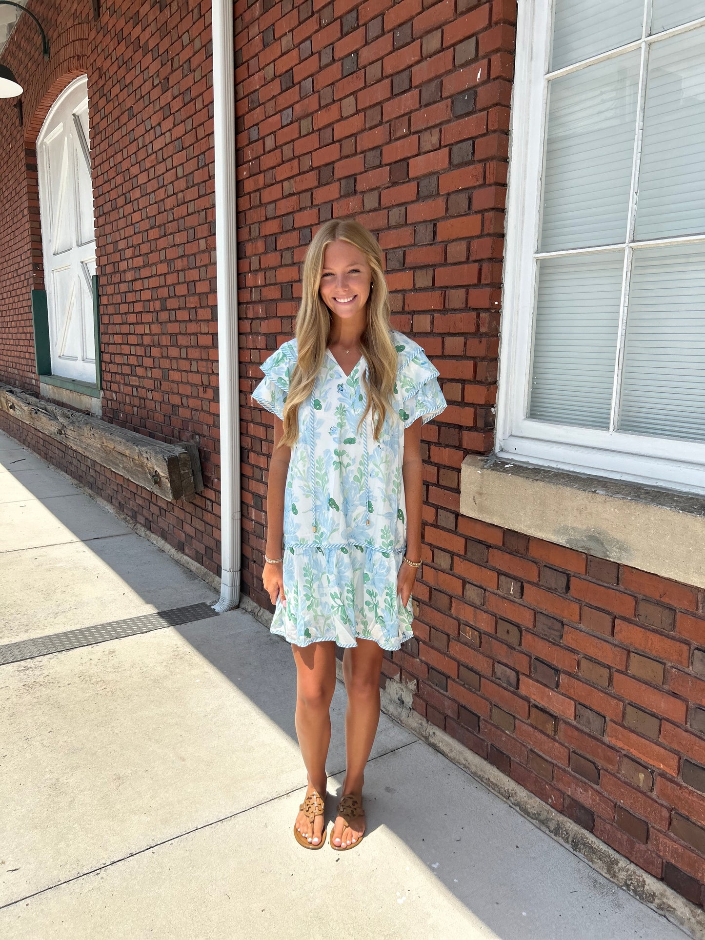 Floral Contrast Edge Layered Short Sleeve Dress