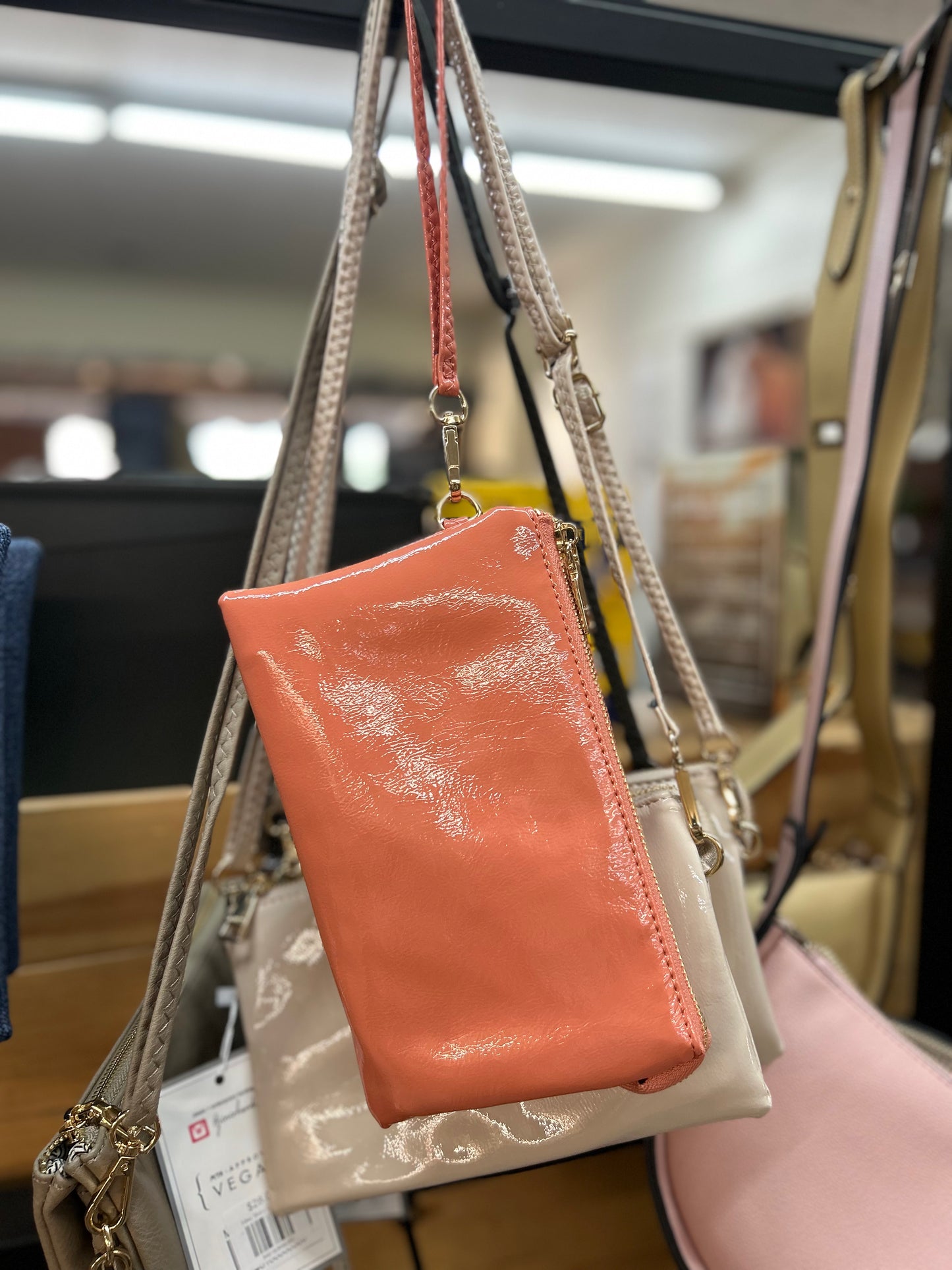 Riley High Gloss Coral Crossbody Bag