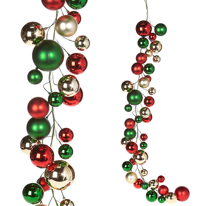 4' Red, Green, Gold Ball Garland