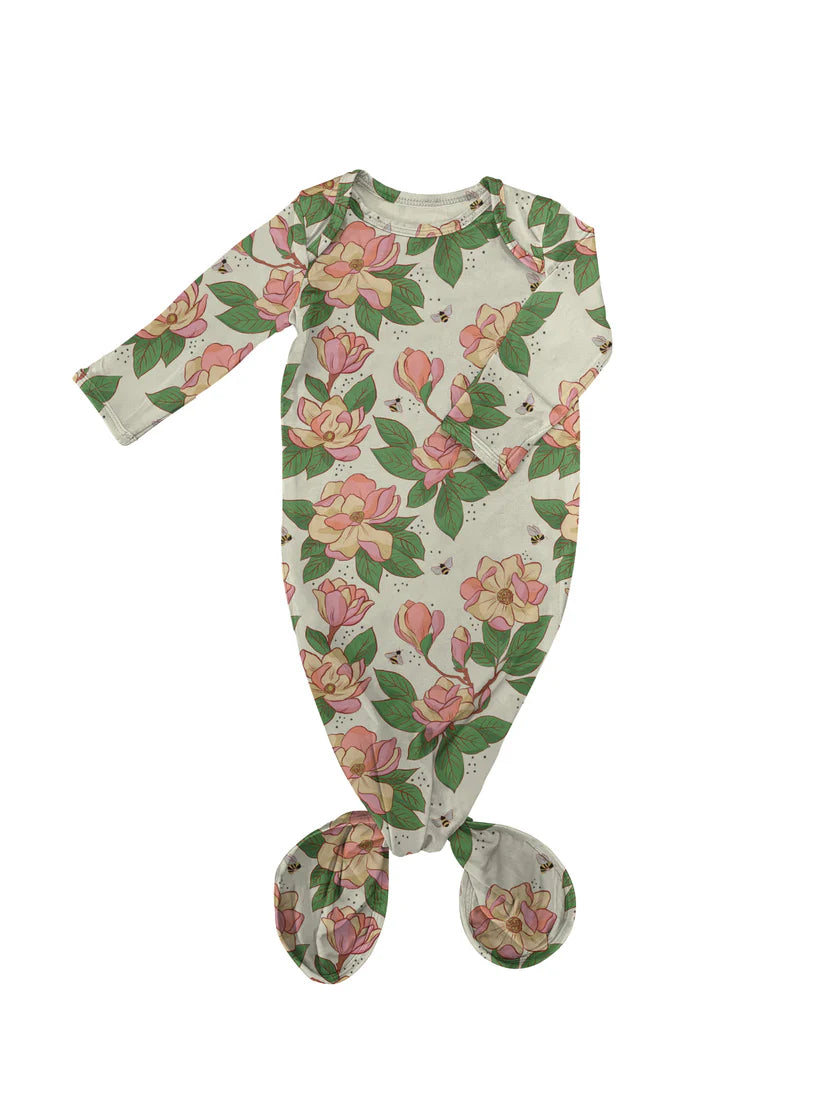 Knotted Infant Gown - Magnolias - 0-3M