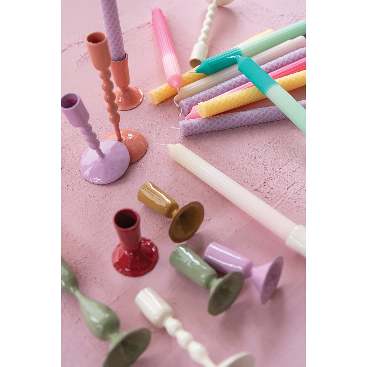 Ivory & Light Pink 2-Tone Pleated Taper Candles