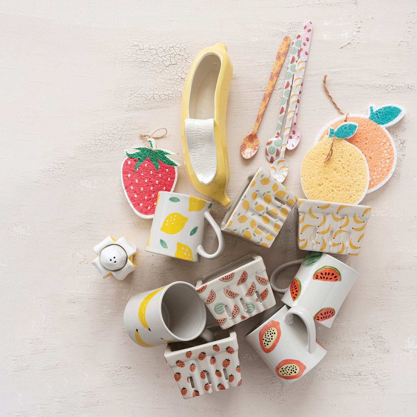 Stoneware Mug With Fruit, 4 Styles