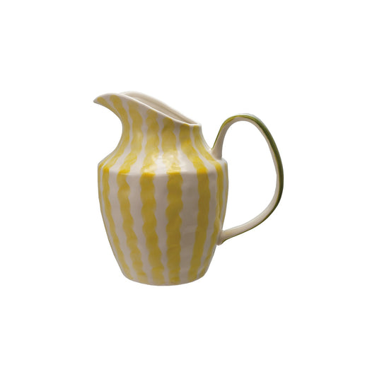 Stoneware Pitcher w/Stripes Yellow