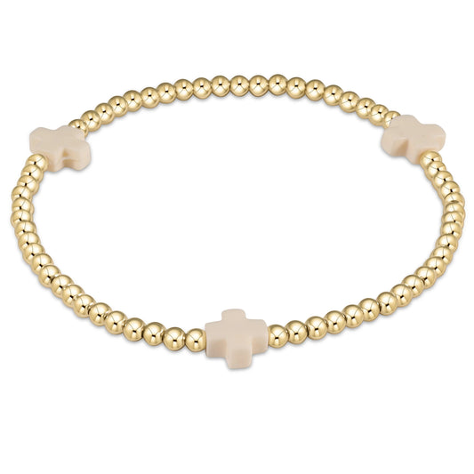 Signature Cross 3mm Gold Bracelet- Off White