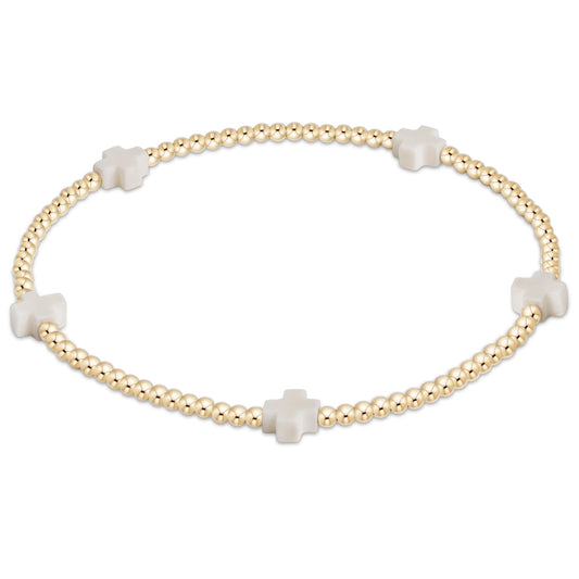 Signature Cross Small 2mm Gold Bracelet- Off White