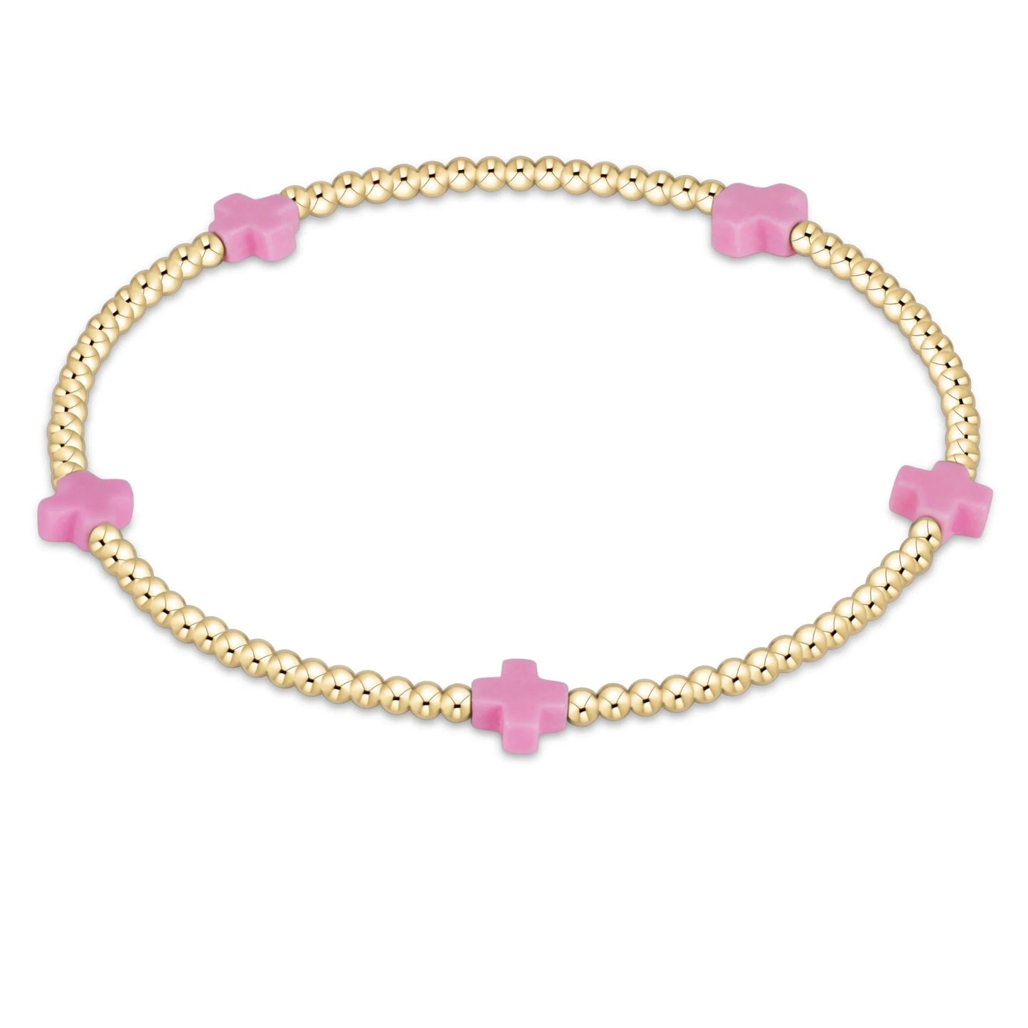 Signiture Cross Small 2mm Gold Bracelet - Pink