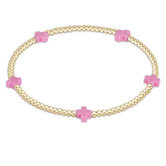 Signiture Cross Small 2mm Gold Bracelet - Pink