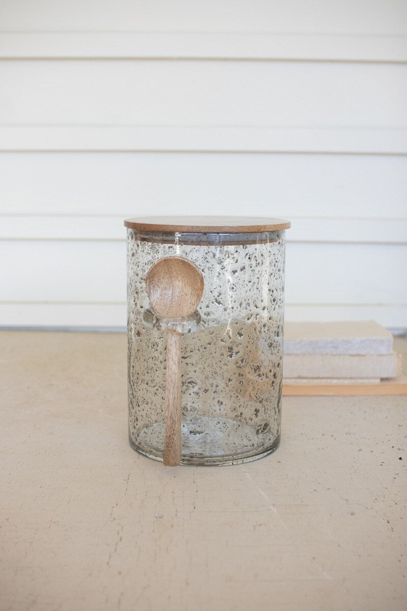 Glass Canister with Wood Top & Spoon / Large