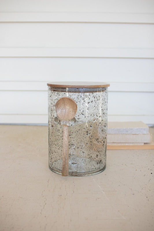 Glass Canister with Wood Top & Spoon / Large