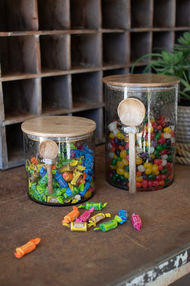 Glass Canister with Wood Top & Spoon / Large