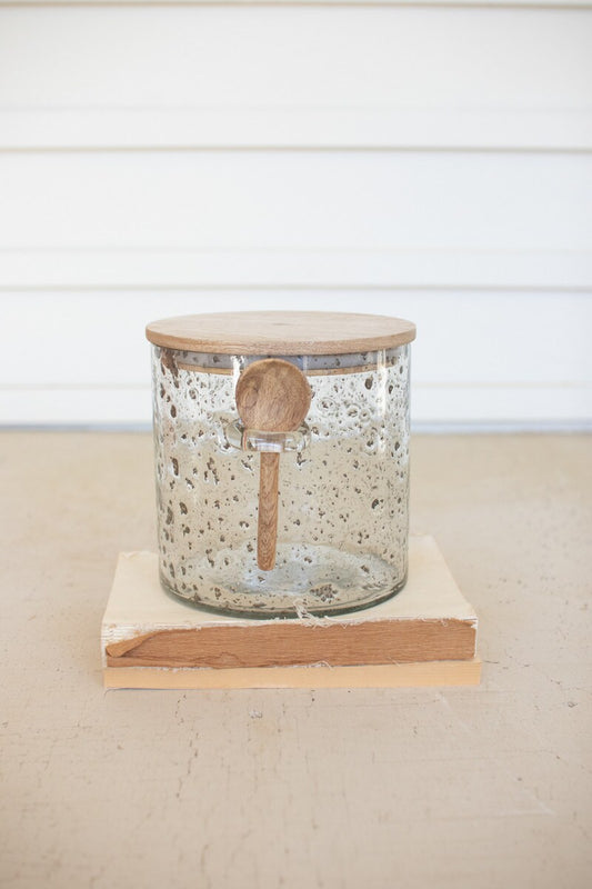 Glass Canister with Wood Top and Spoon / Small