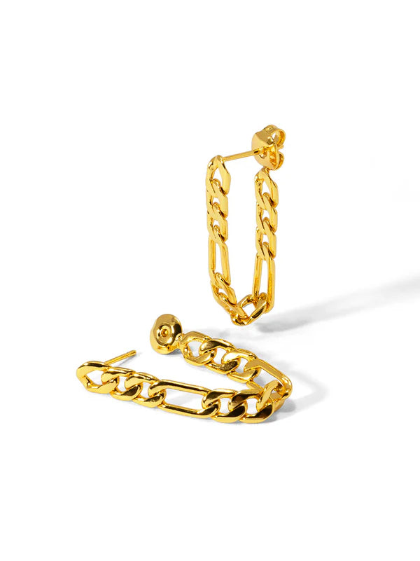 Figaro Chain Drop Earring Gold