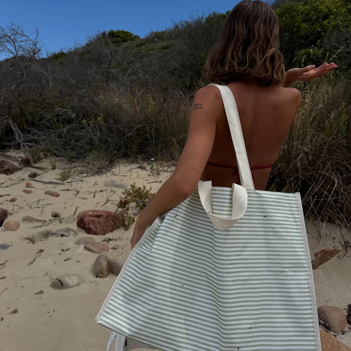 Carryall Beach Bag - La Palma Sage Stripes