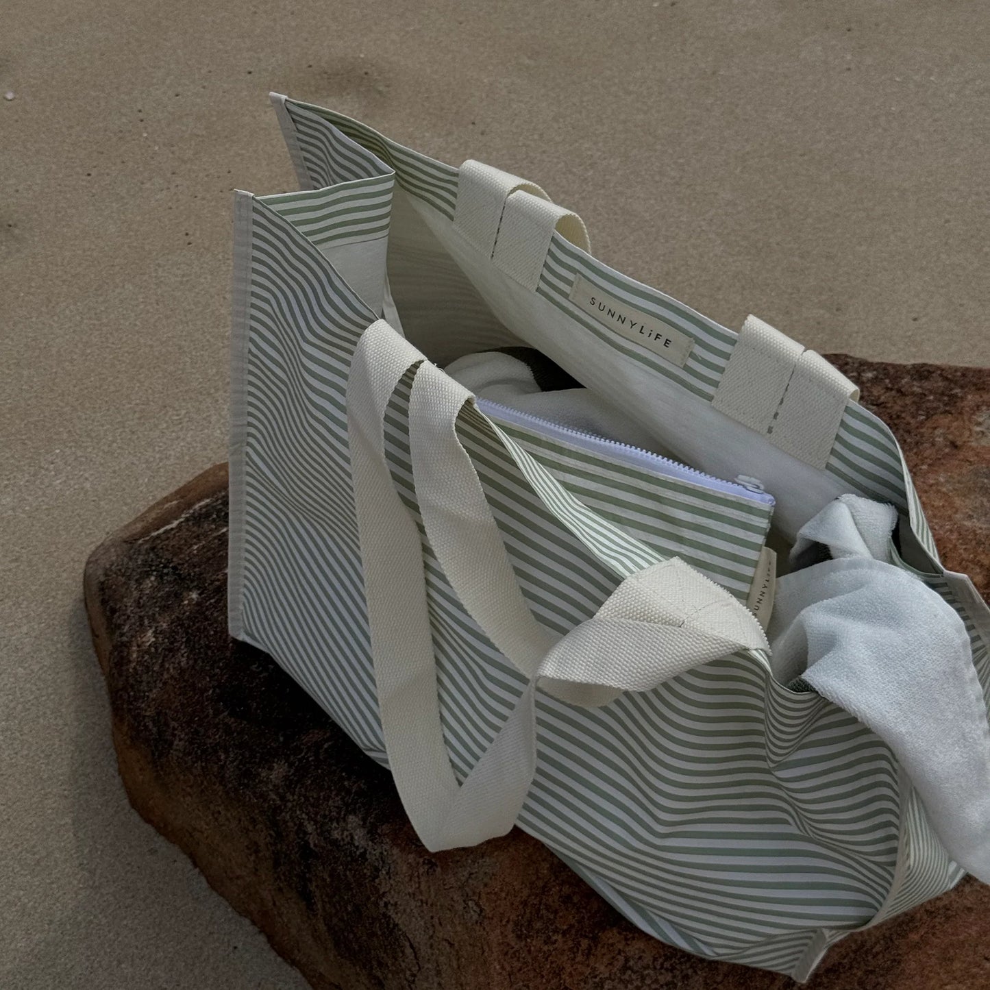 Carryall Beach Bag - La Palma Sage Stripes