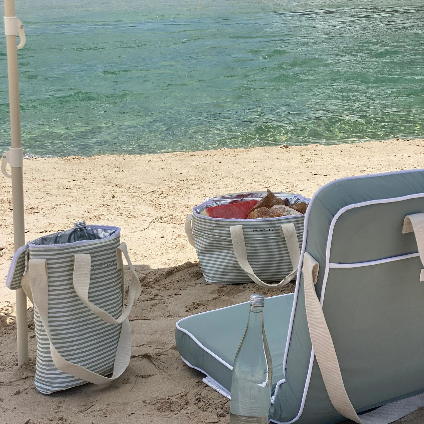 Light Cooler Drinks Bag - La Palma Sage Stripe