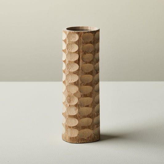 Chiseled Wood Candle Holder - Medium