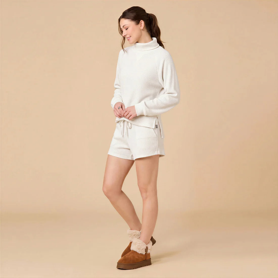 AirThermal Knit Mock Neck with Short- Almond