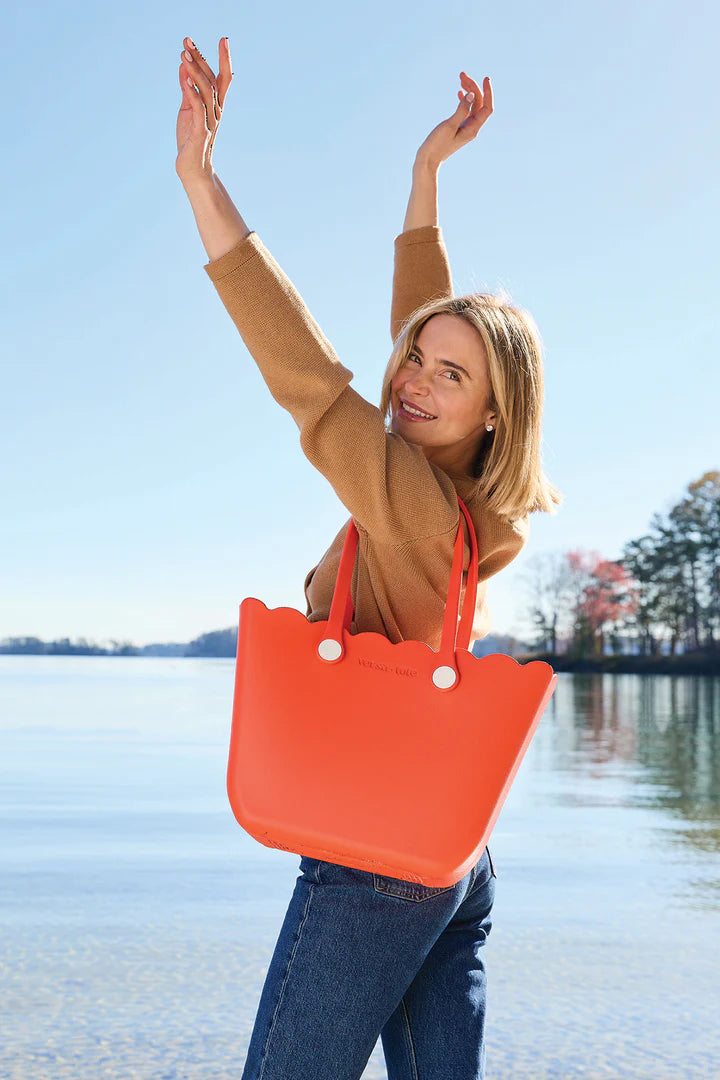 Rose Scalloped Versa Tote w/ Interchangable Straps- Tangerine
