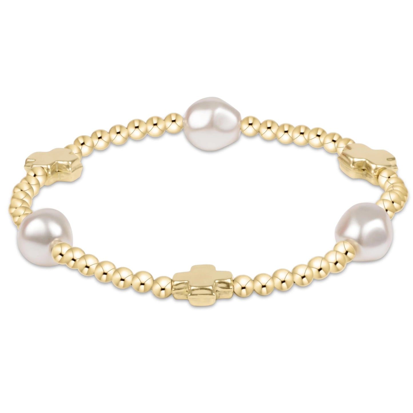 Signature Cross Admire Pearl Pattern 3mm Bead Bracelet Gold