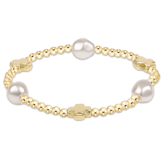 Signature Cross Admire Pearl Pattern 3mm Bead Bracelet Gold