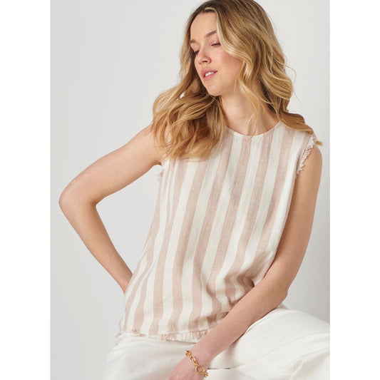 Linen Blend Cropped Tank, Brown Stripes